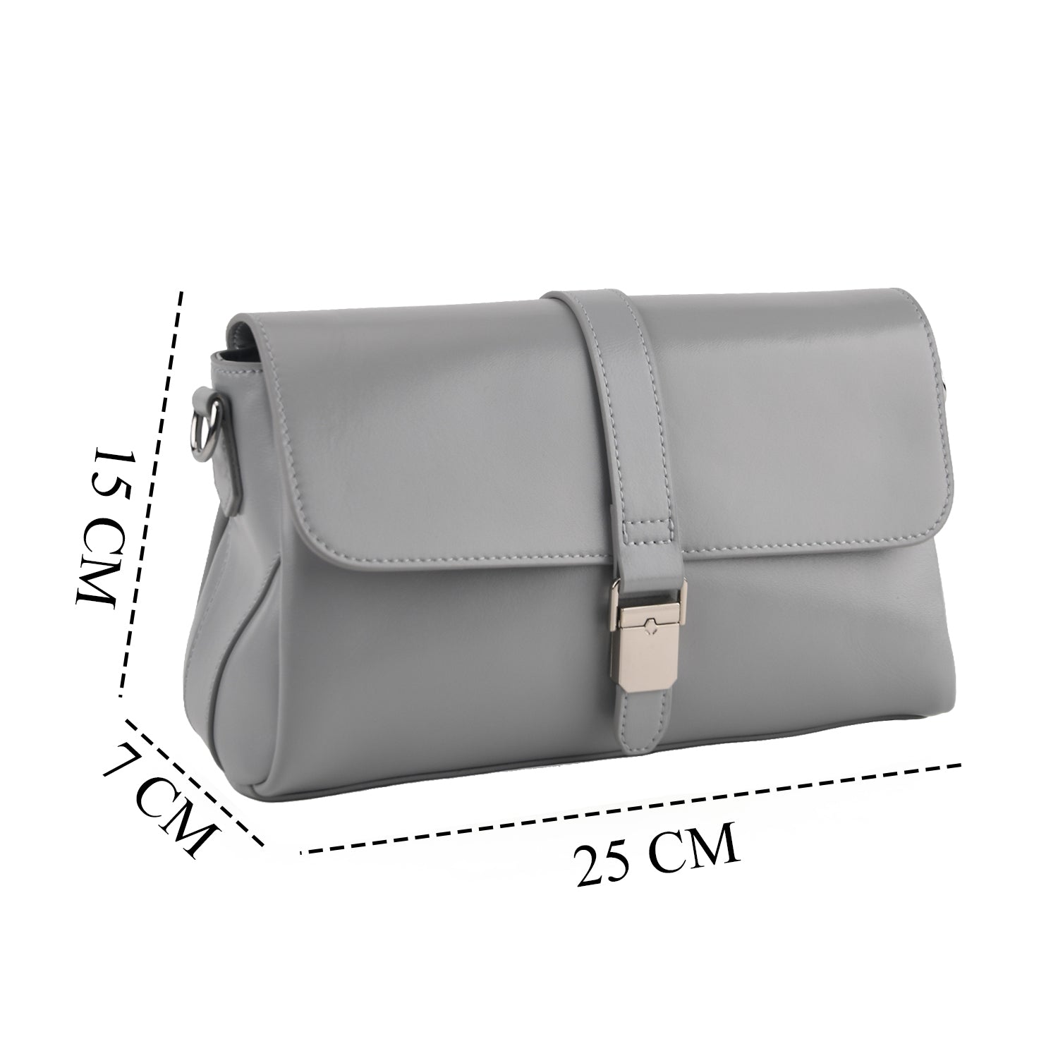 Genuine Leather Flap Over Crossbody Bag with 2 Interchangeable Straps - Grey 8516643 7
