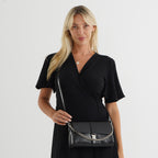 Genuine Leather Flap Over Crossbody Bag with 2 Interchangeable Straps - Black_8516644_2