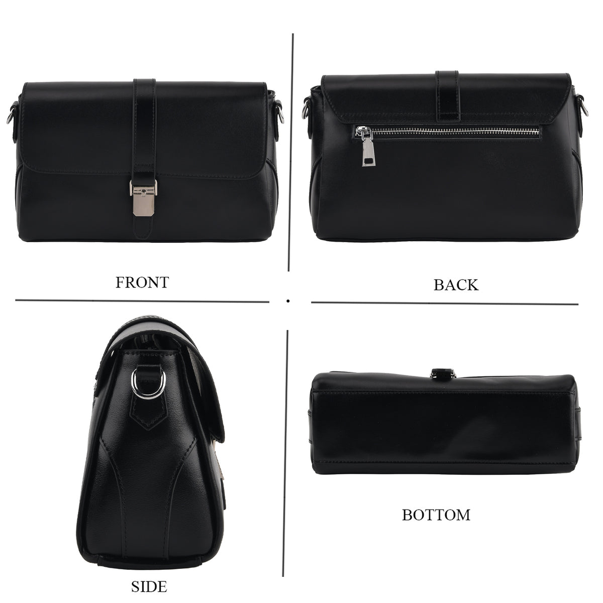 Genuine Leather Flap Over Crossbody Bag with 2 Interchangeable Straps - Black V32514735 4