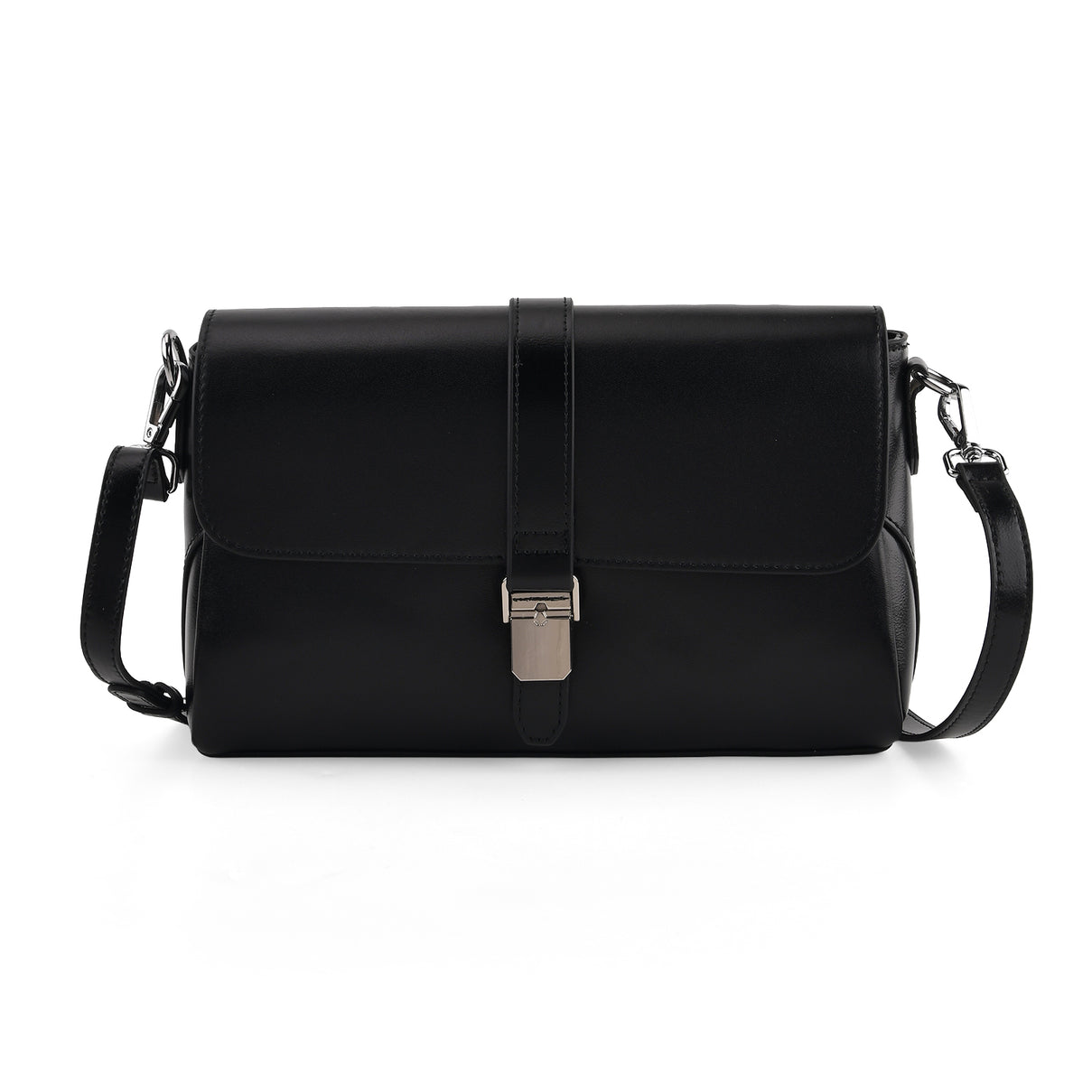 Genuine Leather Flap Over Crossbody Bag with 2 Interchangeable Straps - Black V32514735 5