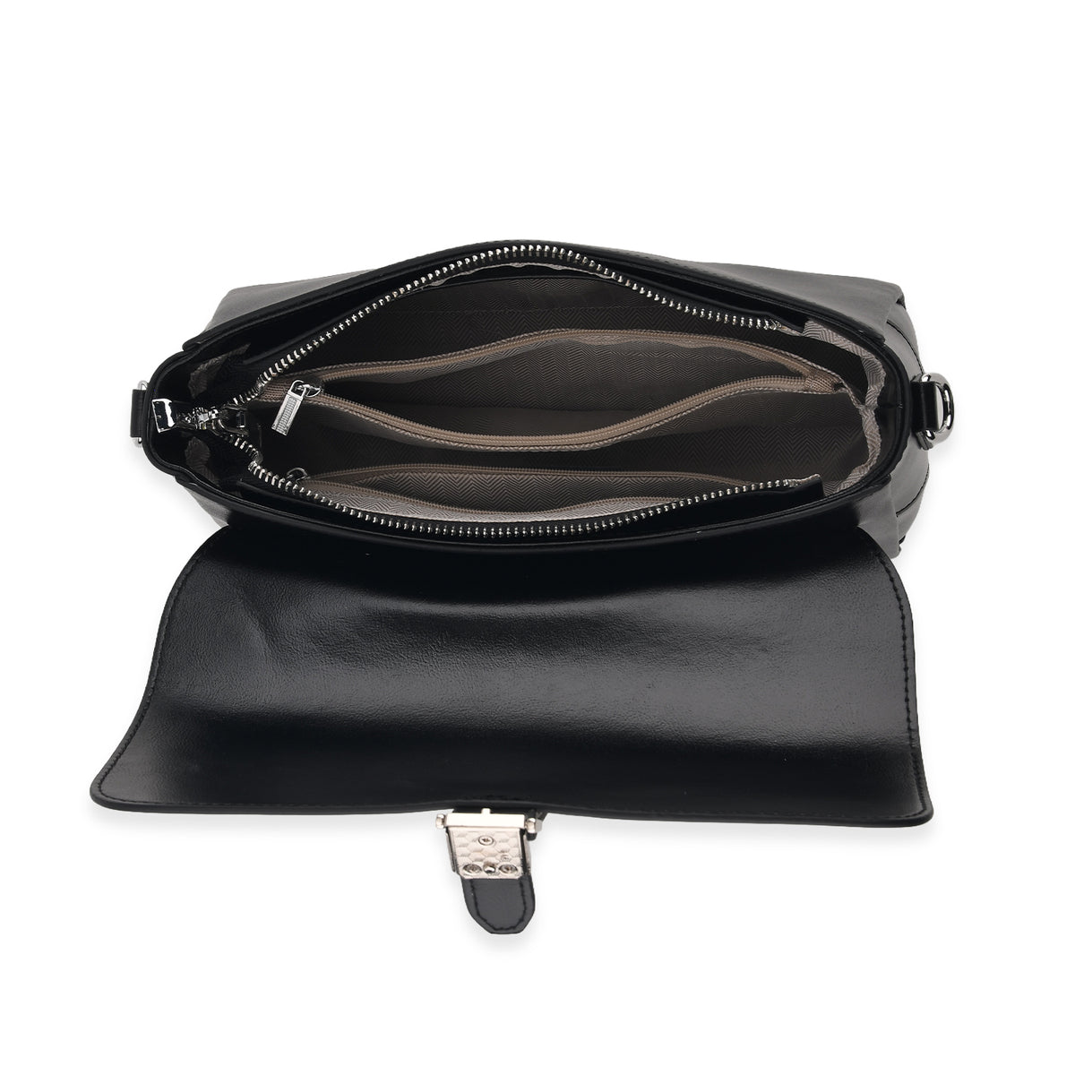 Genuine Leather Flap Over Crossbody Bag with 2 Interchangeable Straps - Black V32514735 7