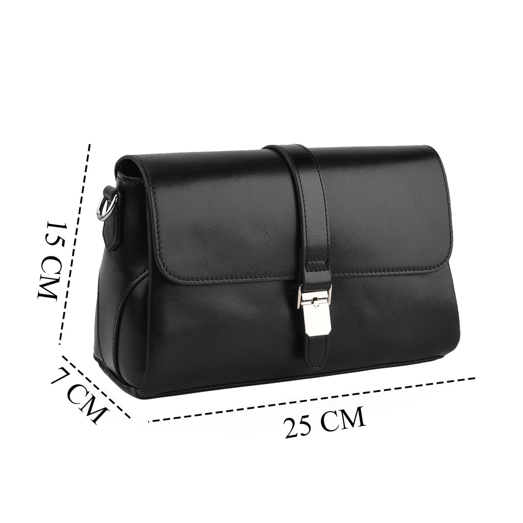 Genuine Leather Flap Over Crossbody Bag with 2 Interchangeable Straps - Black_8516644_7