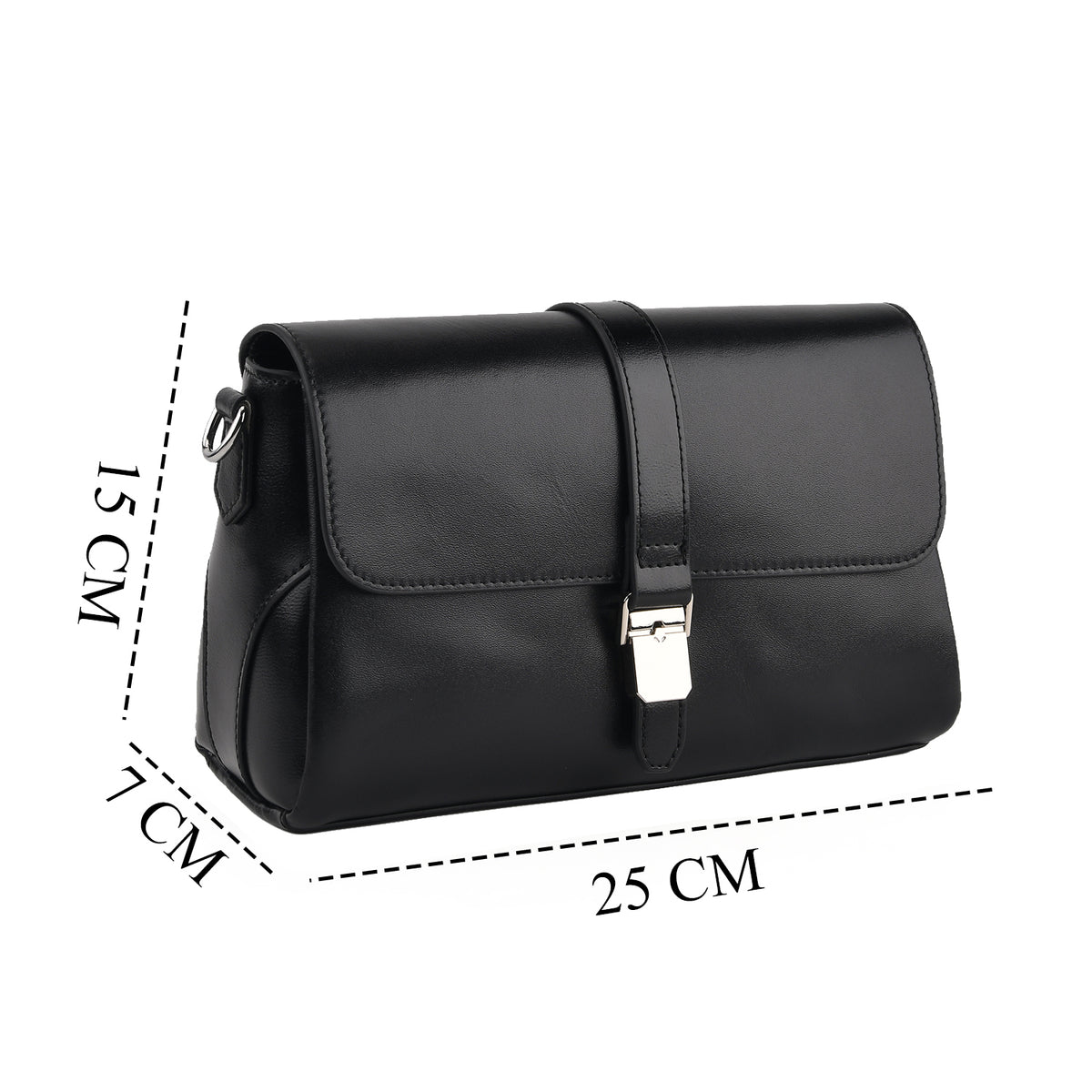 Genuine Leather Flap Over Crossbody Bag with 2 Interchangeable Straps - Black V32514735 8