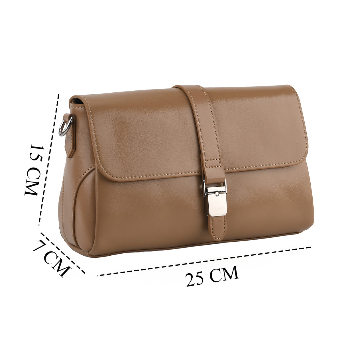 Genuine Leather Flap Over Crossbody Bag with 3 Interchangeable Straps - Khaki V32514995 8