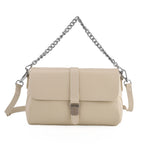 Genuine Leather Flap Over Crossbody Bag with 2 Interchangeable Straps - Beige_8516646