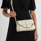 Genuine Leather Flap Over Crossbody Bag with 2 Interchangeable Straps - Beige_8516646_2