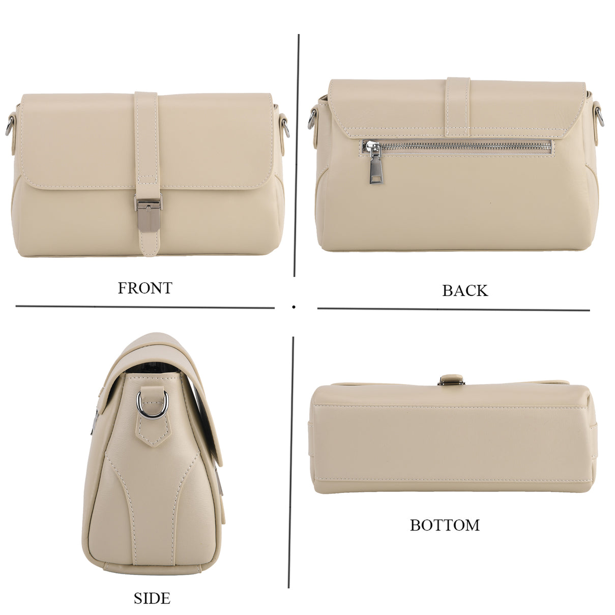 Genuine Leather Flap Over Crossbody Bag with 2 Interchangeable Straps - Beige V32513853 4
