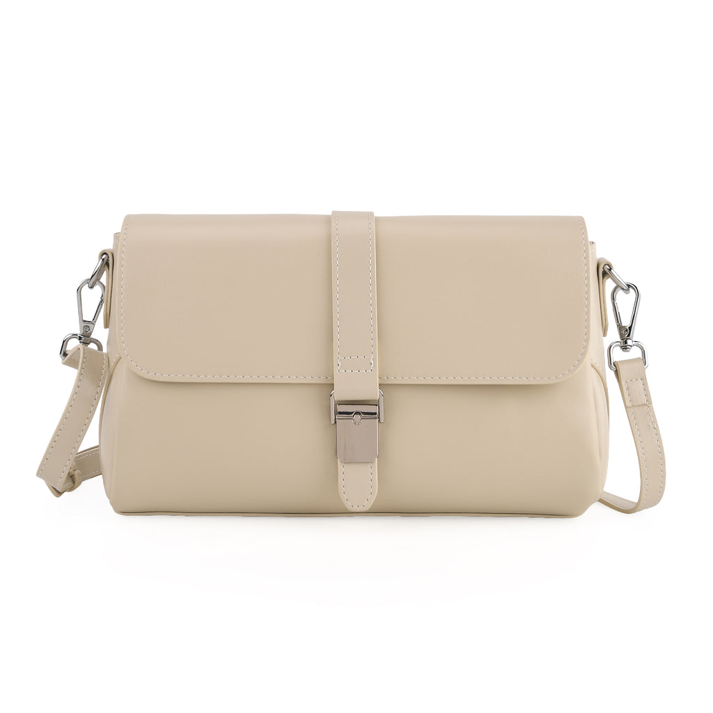 Genuine Leather Flap Over Crossbody Bag with 2 Interchangeable Straps - Beige_8516646_4