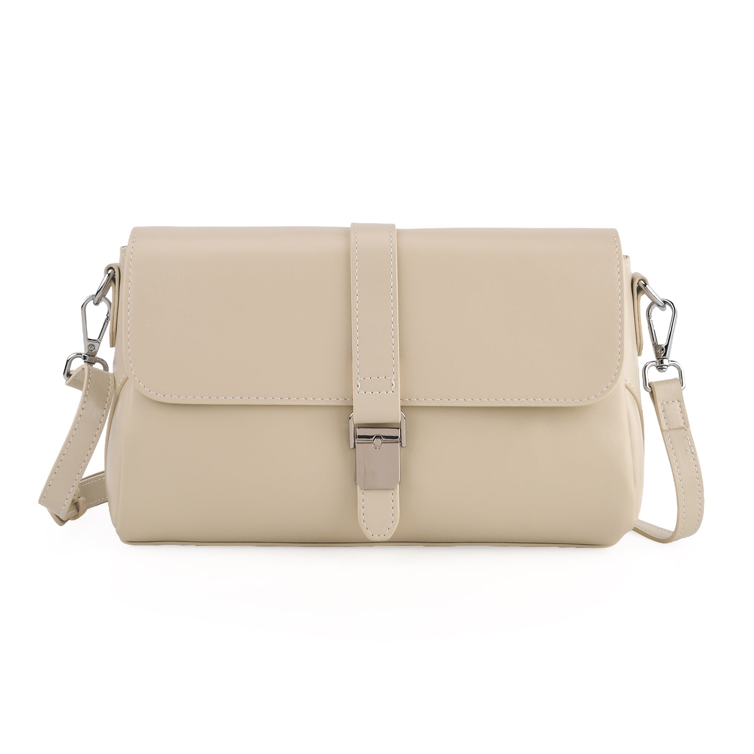 Genuine Leather Flap Over Crossbody Bag with 2 Interchangeable Straps - Beige V32513853 5
