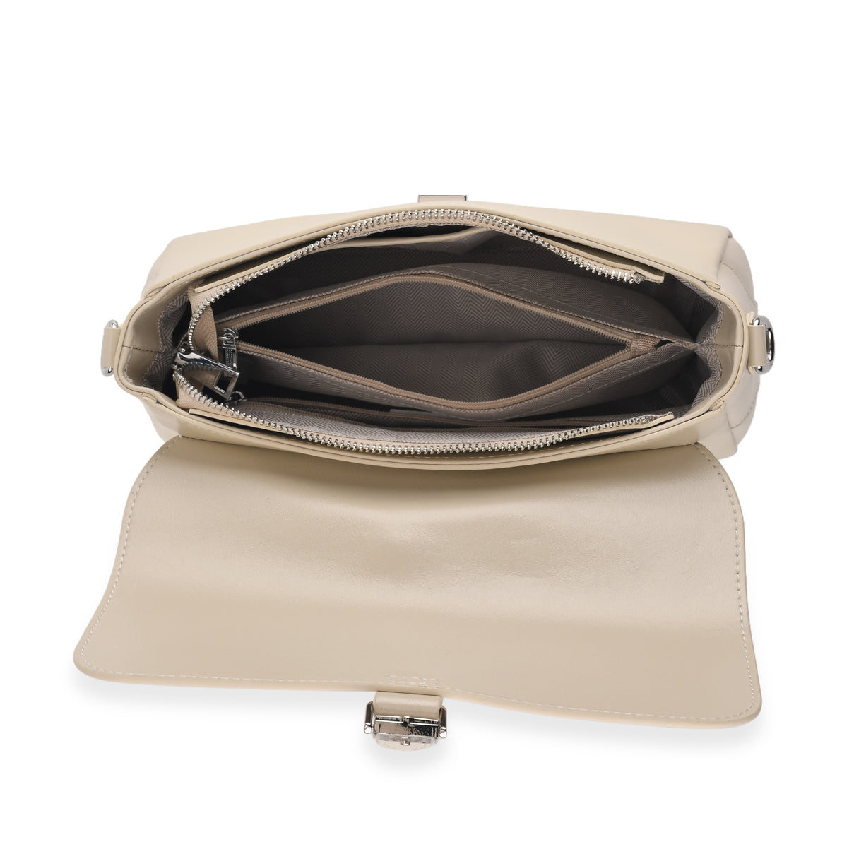 Genuine Leather Flap Over Crossbody Bag with 2 Interchangeable Straps - Beige V32513853 7