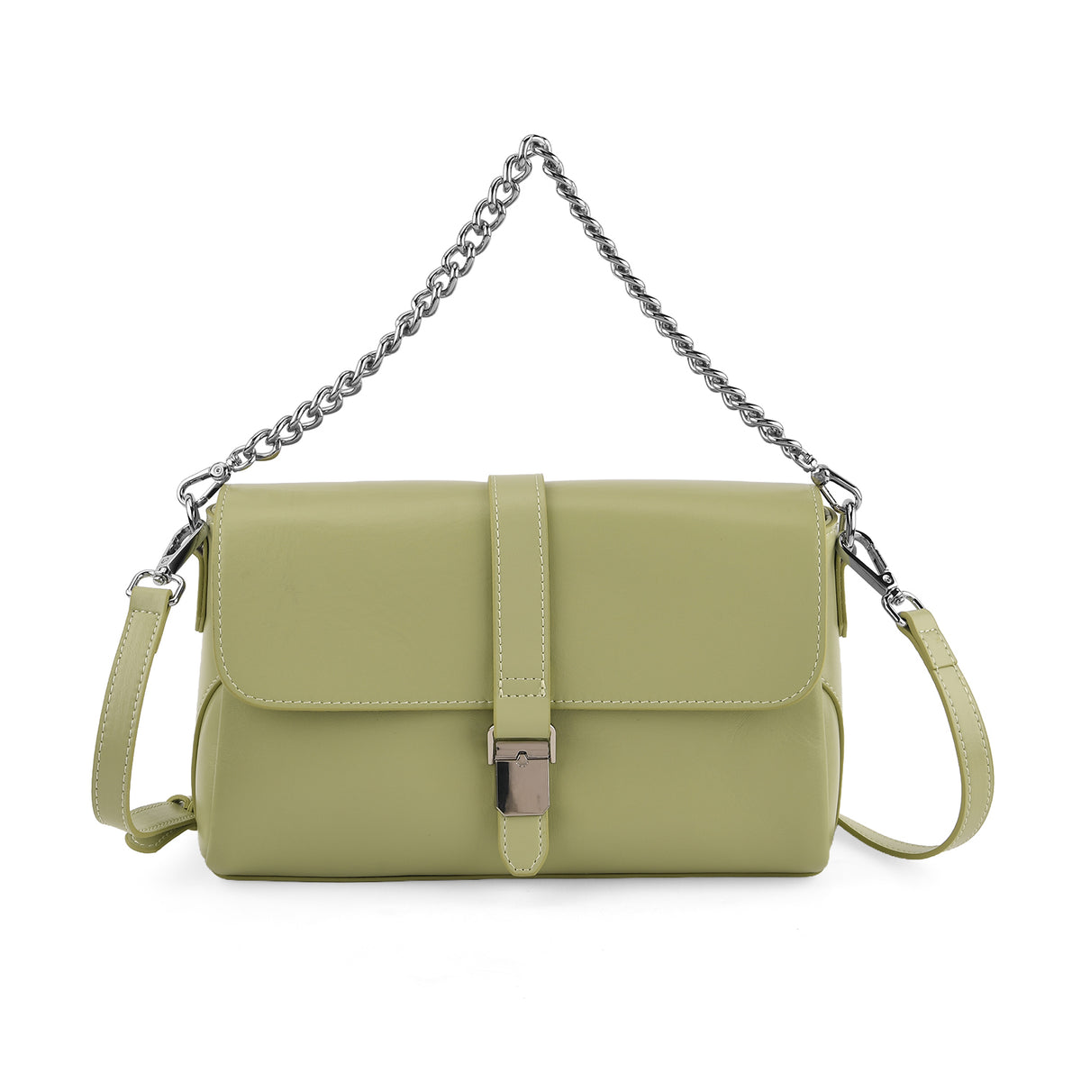 Genuine Leather Flap Over Crossbody Bag with 3 Interchangeable Straps - Apple Green V32514475 0