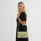 Genuine Leather Flap Over Crossbody Bag with 3 Interchangeable Straps - Apple Green_8516647_1