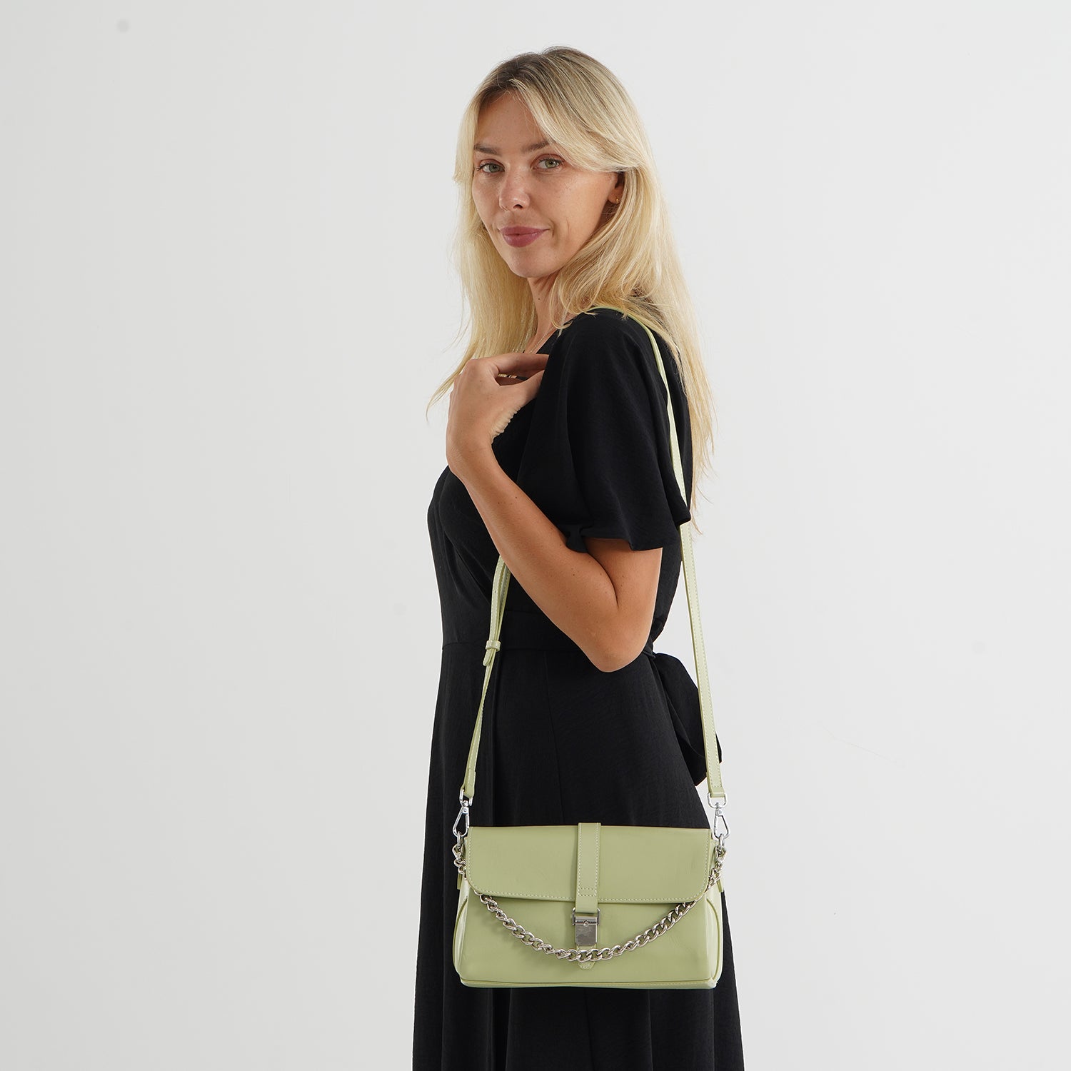 Genuine Leather Flap Over Crossbody Bag with 3 Interchangeable Straps - Apple Green V32514475 2