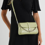 Genuine Leather Flap Over Crossbody Bag with 3 Interchangeable Straps - Apple Green_8516647_2