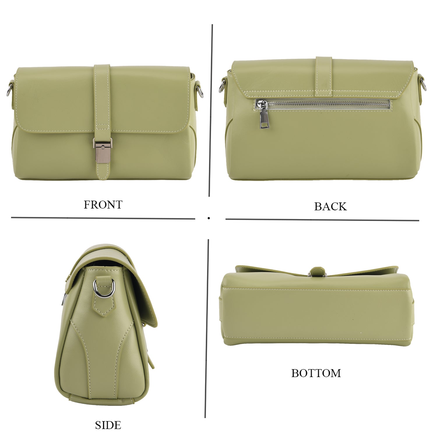 Genuine Leather Flap Over Crossbody Bag with 3 Interchangeable Straps - Apple Green V32514475 4