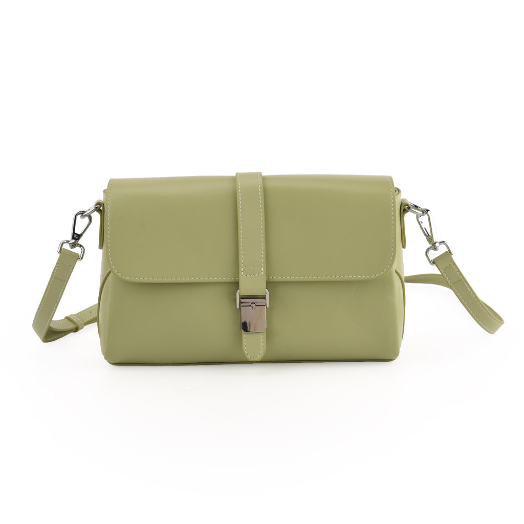 Genuine Leather Flap Over Crossbody Bag with 3 Interchangeable Straps - Apple Green_8516647_4