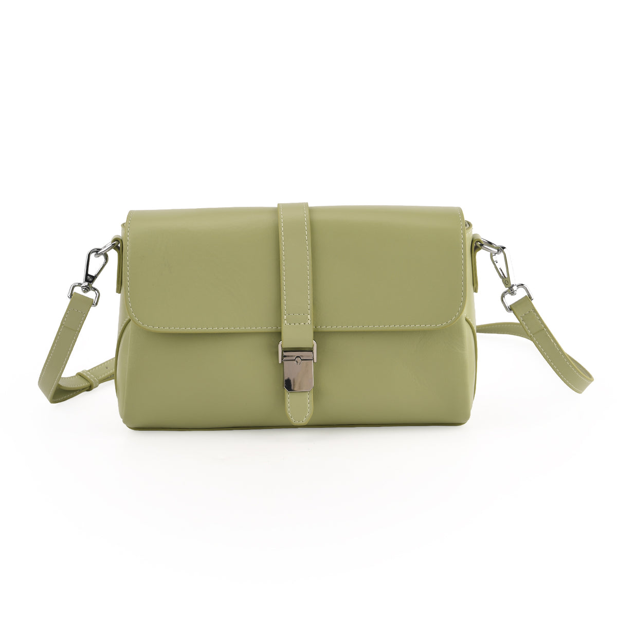 Genuine Leather Flap Over Crossbody Bag with 3 Interchangeable Straps - Apple Green V32514475 5