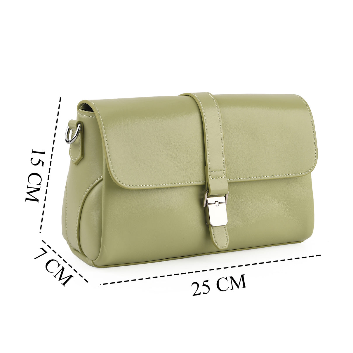 Genuine Leather Flap Over Crossbody Bag with 3 Interchangeable Straps - Apple Green V32514475 8
