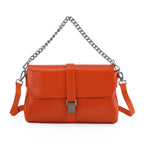Genuine Leather Flap Over Crossbody Bag with 2 Interchangeable Straps - Orange_8516648