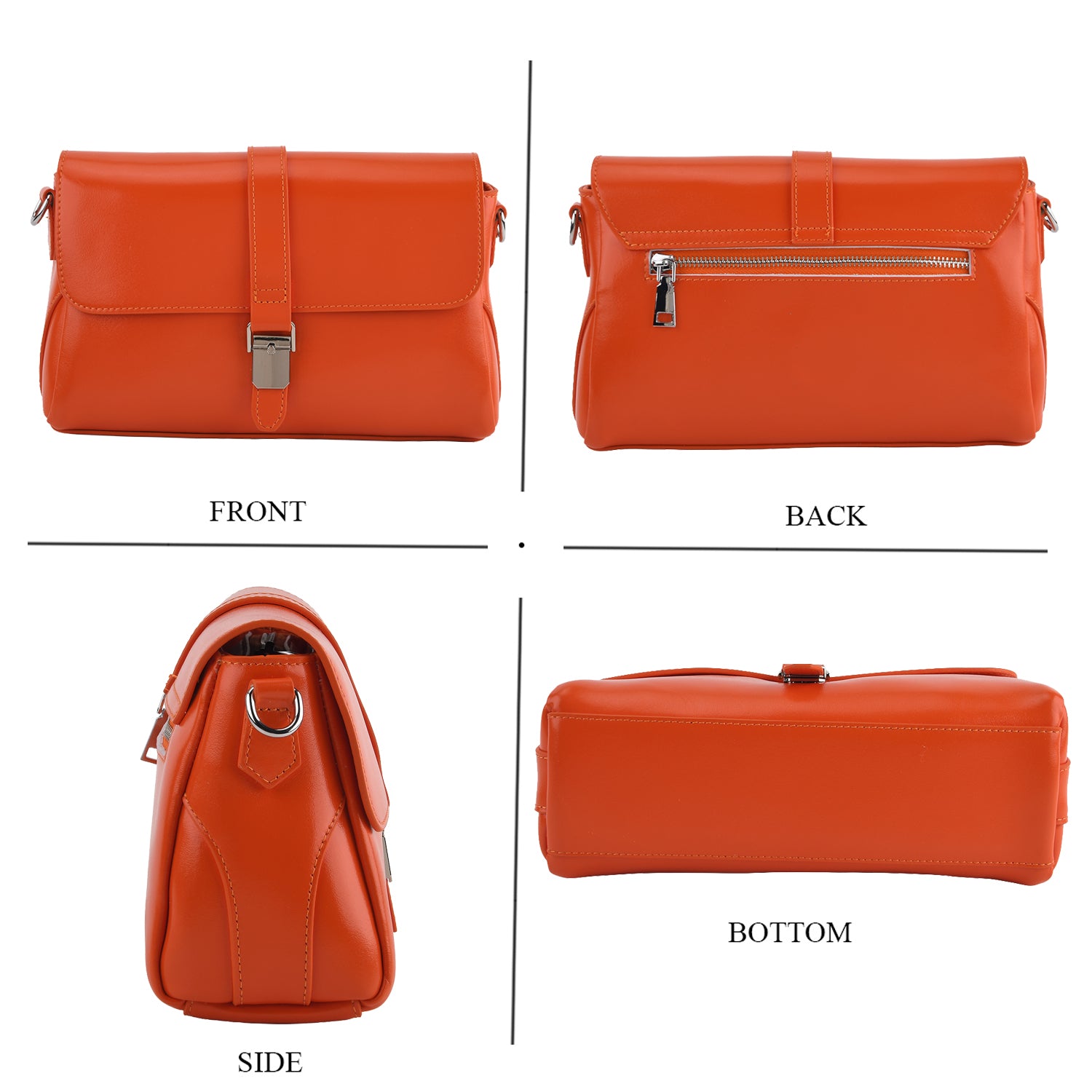 Genuine Leather Flap Over Crossbody Bag with 2 Interchangeable Straps - Orange V32515268 4
