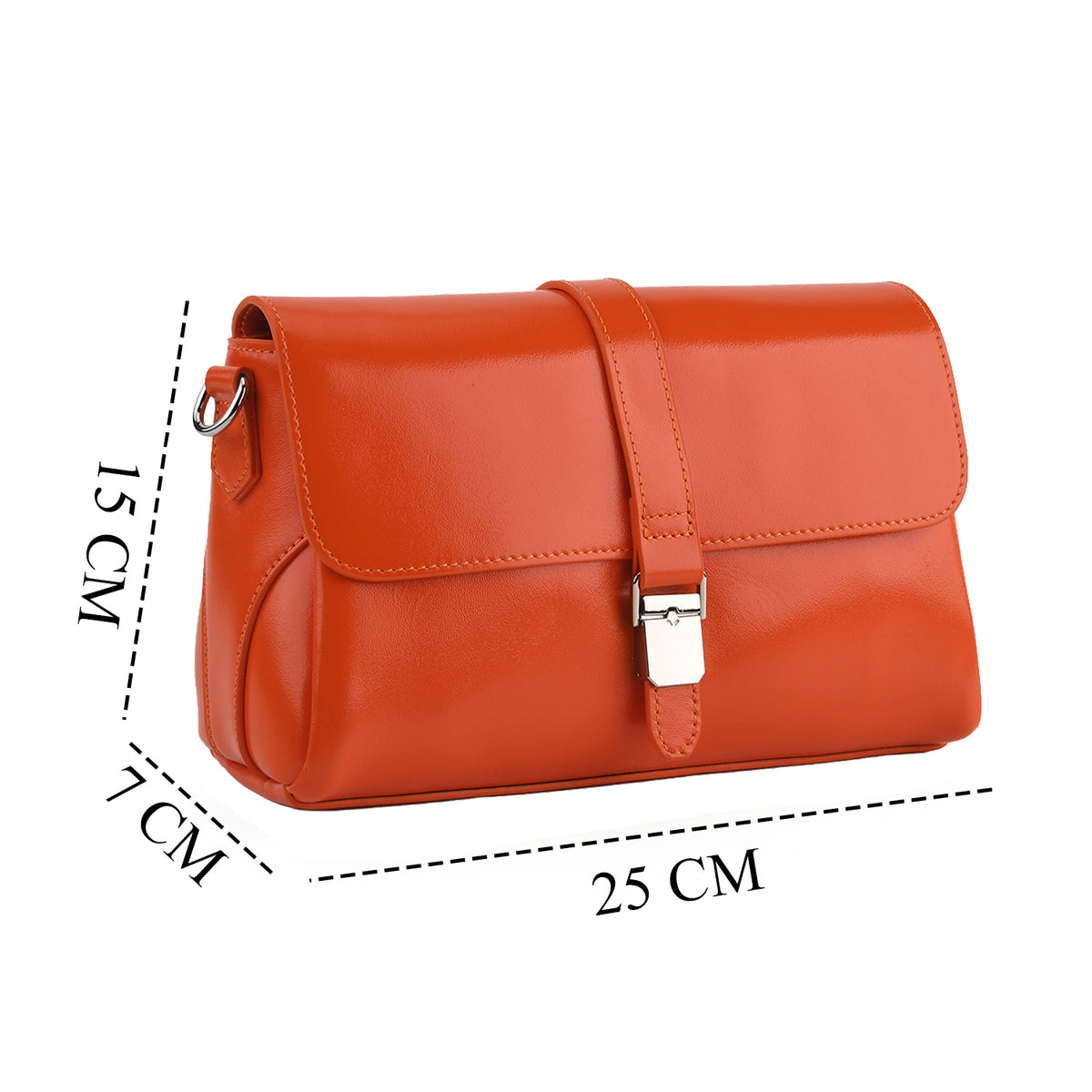 Genuine Leather Flap Over Crossbody Bag with 2 Interchangeable Straps - Orange V32515268 8
