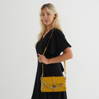 Genuine Leather Flap Over Crossbody Bag with 3 Interchangeable Straps - Yellow_8516649_1