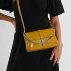 Genuine Leather Flap Over Crossbody Bag with 3 Interchangeable Straps - Yellow_8516649_2