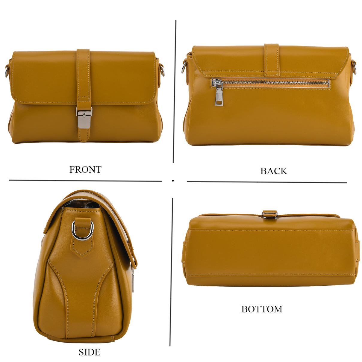 Genuine Leather Flap Over Crossbody Bag with 3 Interchangeable Straps - Yellow V32515005 4