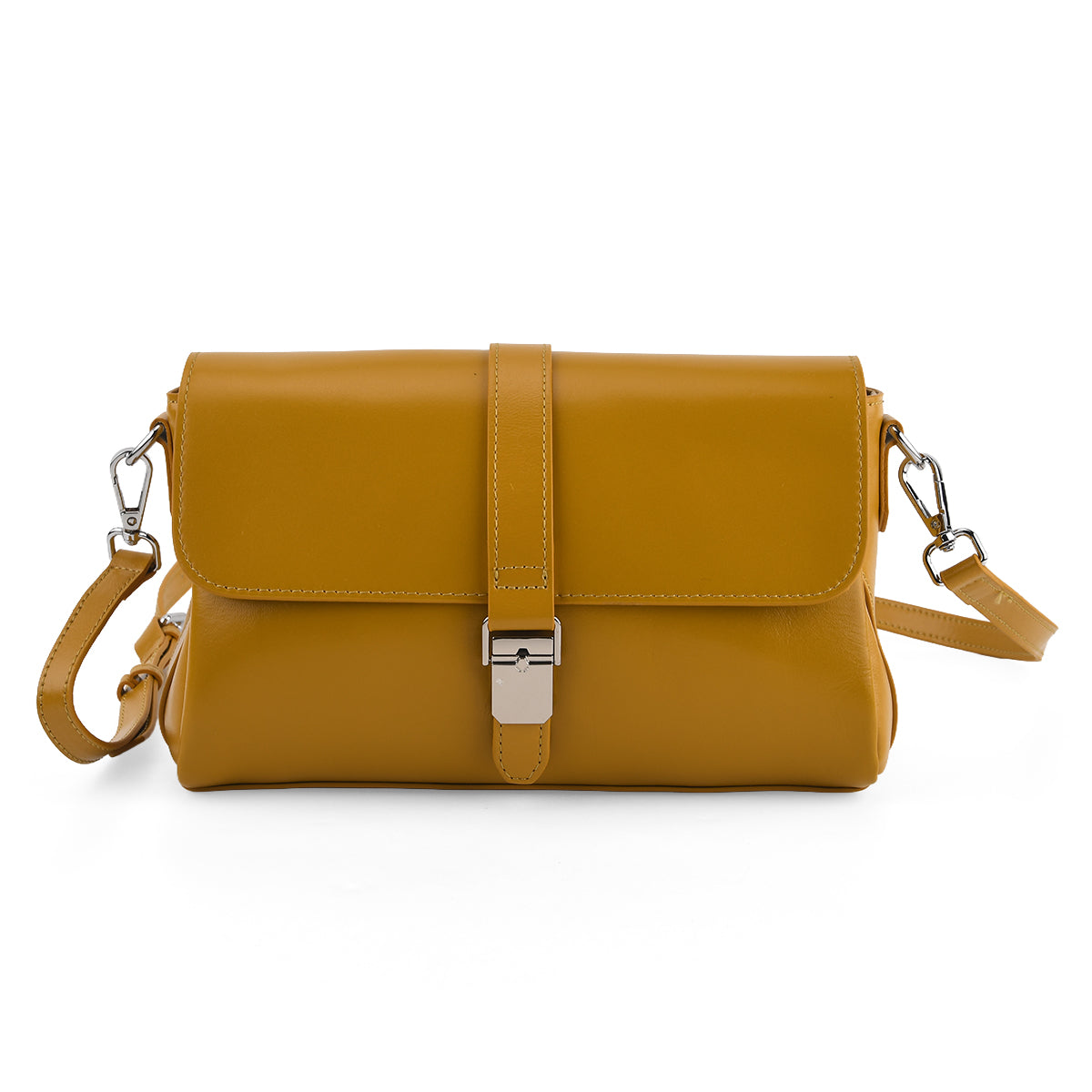 Genuine Leather Flap Over Crossbody Bag with 3 Interchangeable Straps - Yellow V32515005 5