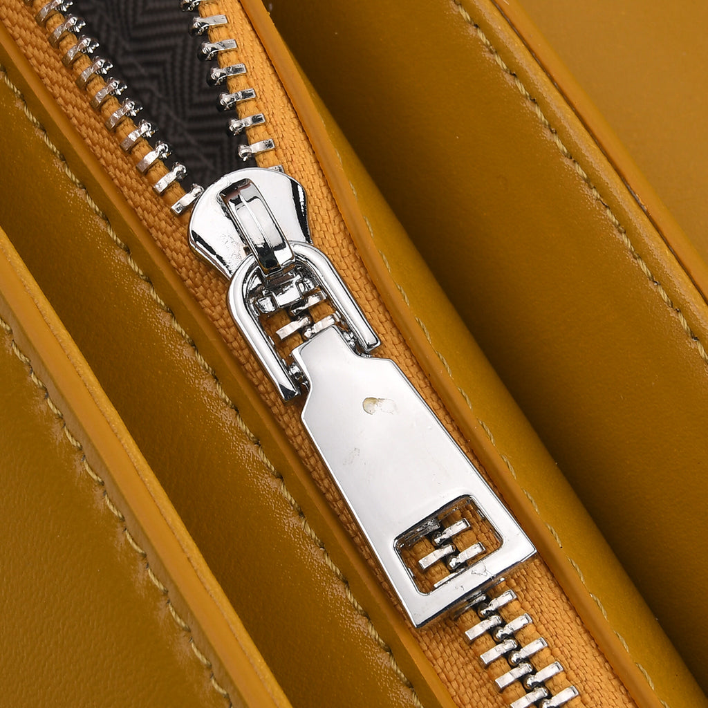 Genuine Leather Flap Over Crossbody Bag with 3 Interchangeable Straps - Yellow_8516649_5