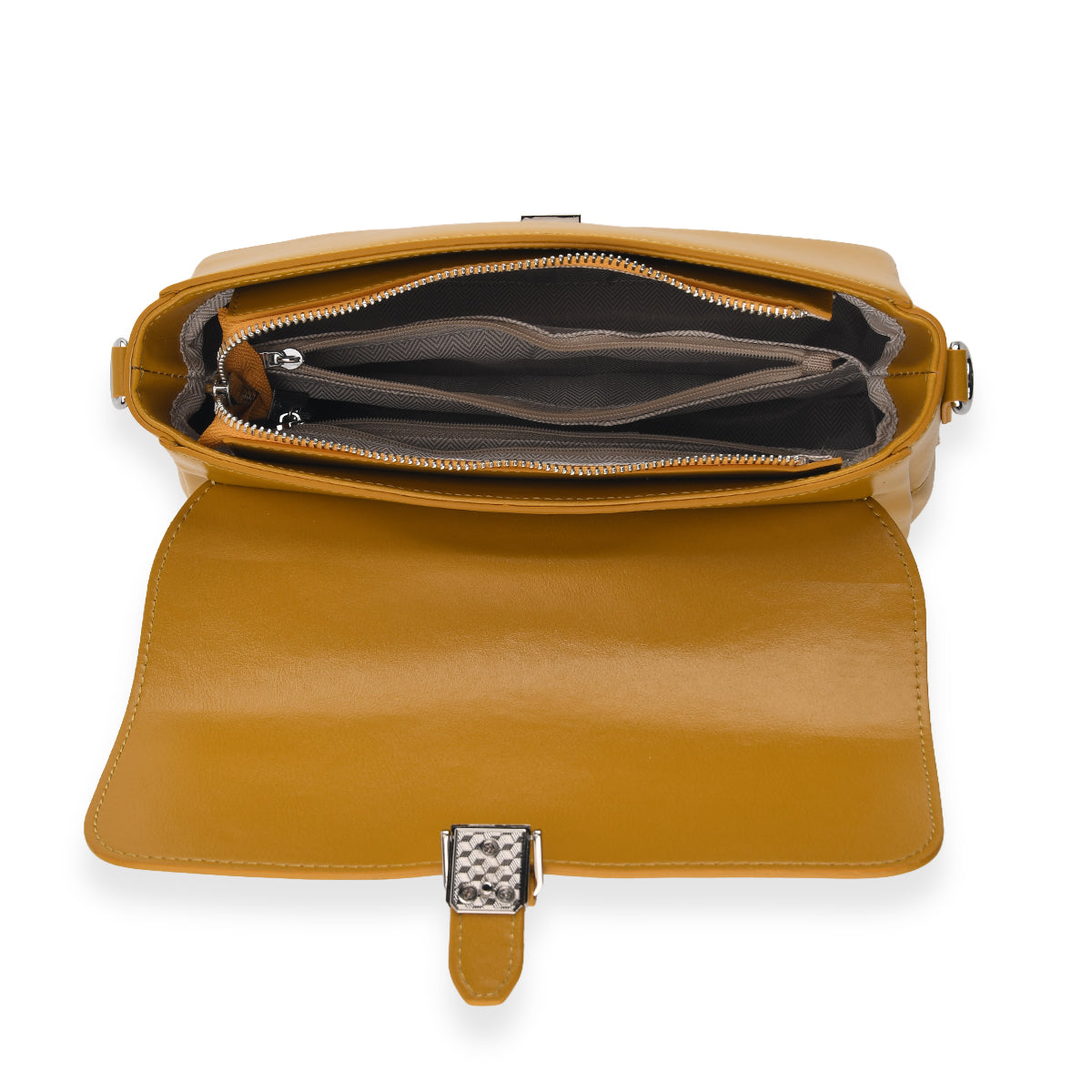 Genuine Leather Flap Over Crossbody Bag with 3 Interchangeable Straps - Yellow V32515005 7