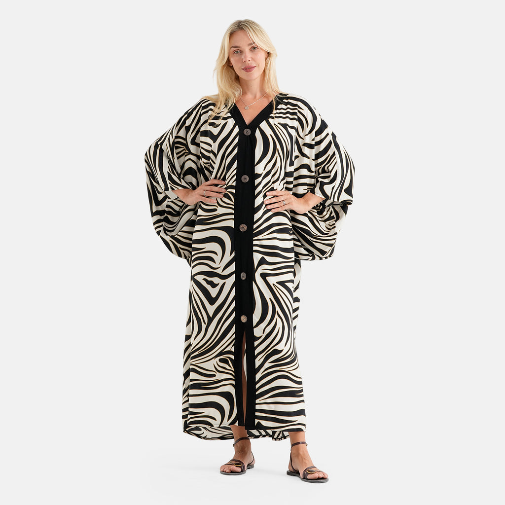 La Marey Printed Kaftan (Size - One Size) - Black_8516651