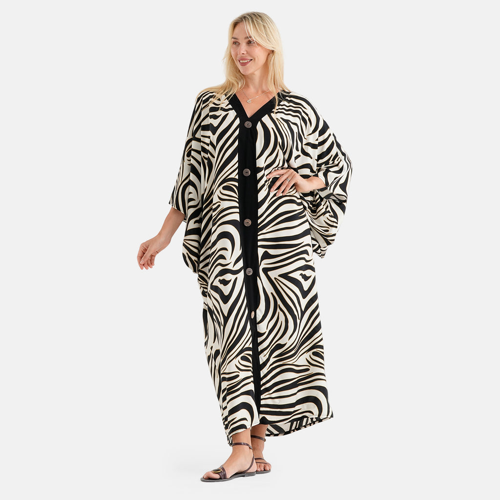 La Marey Printed Kaftan (Size - One Size) - Black_8516651_3