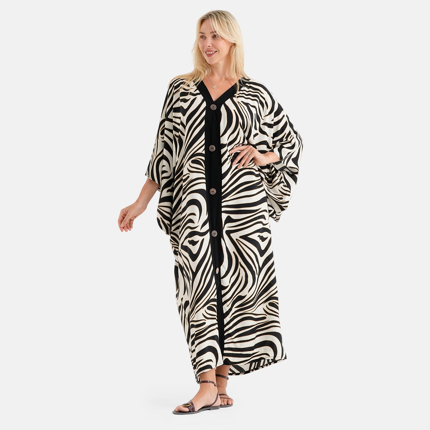 La Marey Printed V-neck Kaftan (One Size) - Black 8516651 3