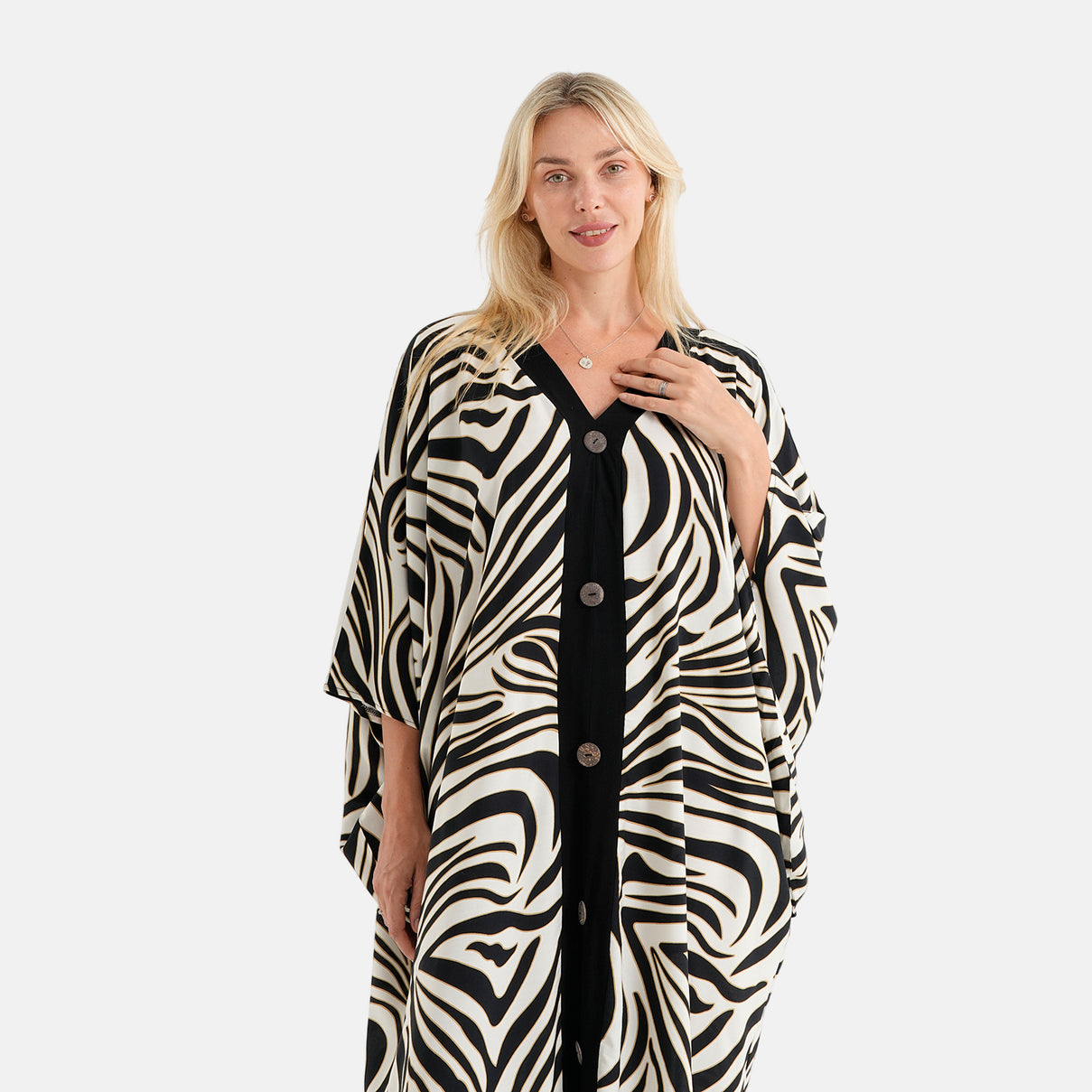 La Marey Printed V-neck Kaftan (One Size) - Black 8516651 4
