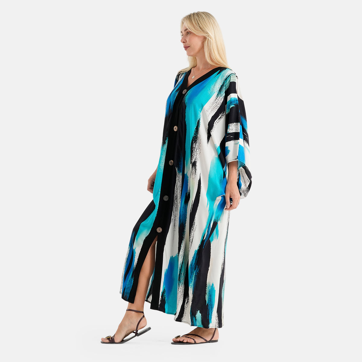 La Marey Printed V-Neck Kaftan (One Size) - Blue V32700798 3