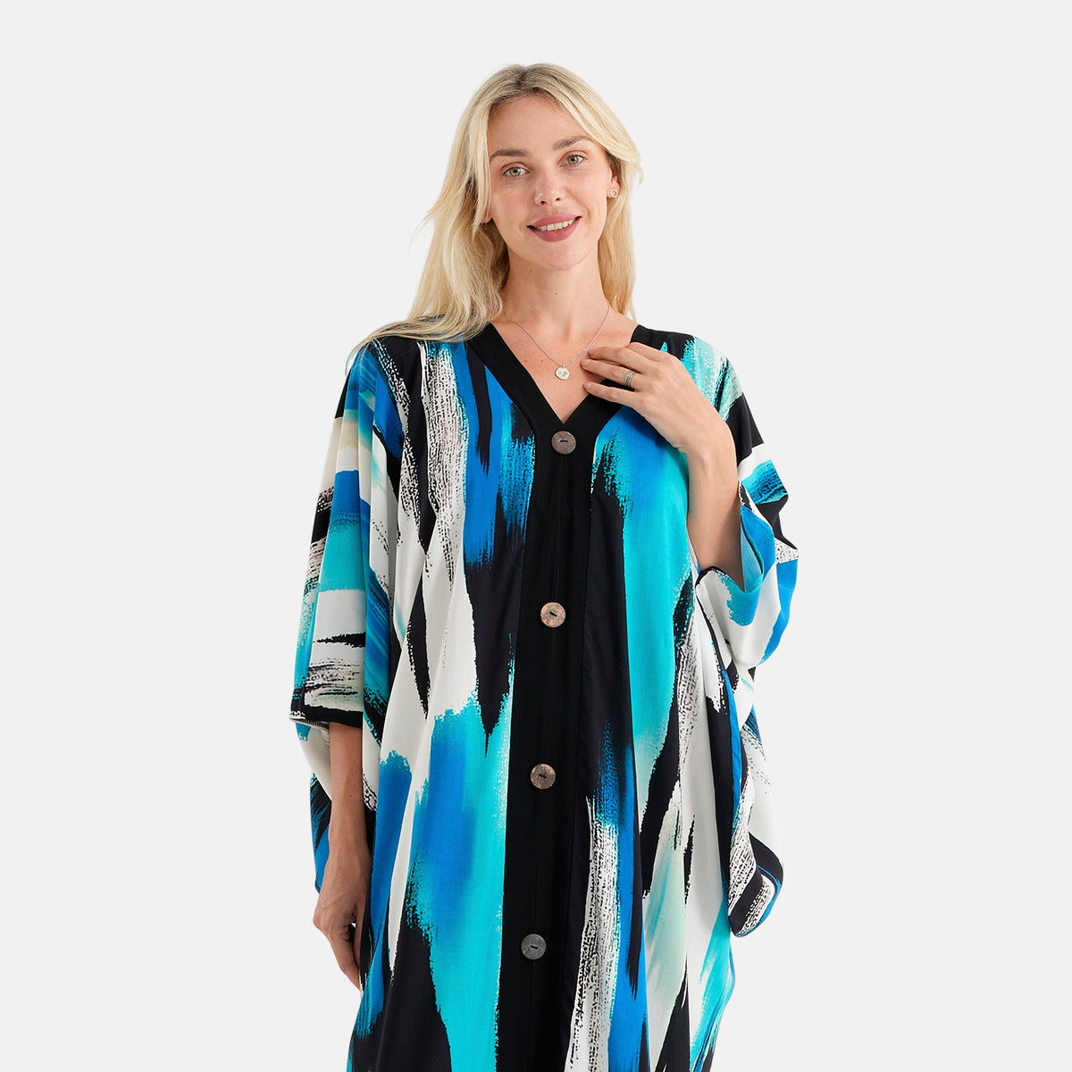 La Marey Printed V-Neck Kaftan (One Size) - Blue V32700798 5