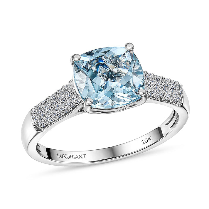 Certified and Appraised LUXURIANT AAA Aquamarine, Lab Grown Diamond GH, SI Solitaire Ring in 10K White Gold, Gold Wt.2.96 Gms 2.860 Ct. 8516760 1