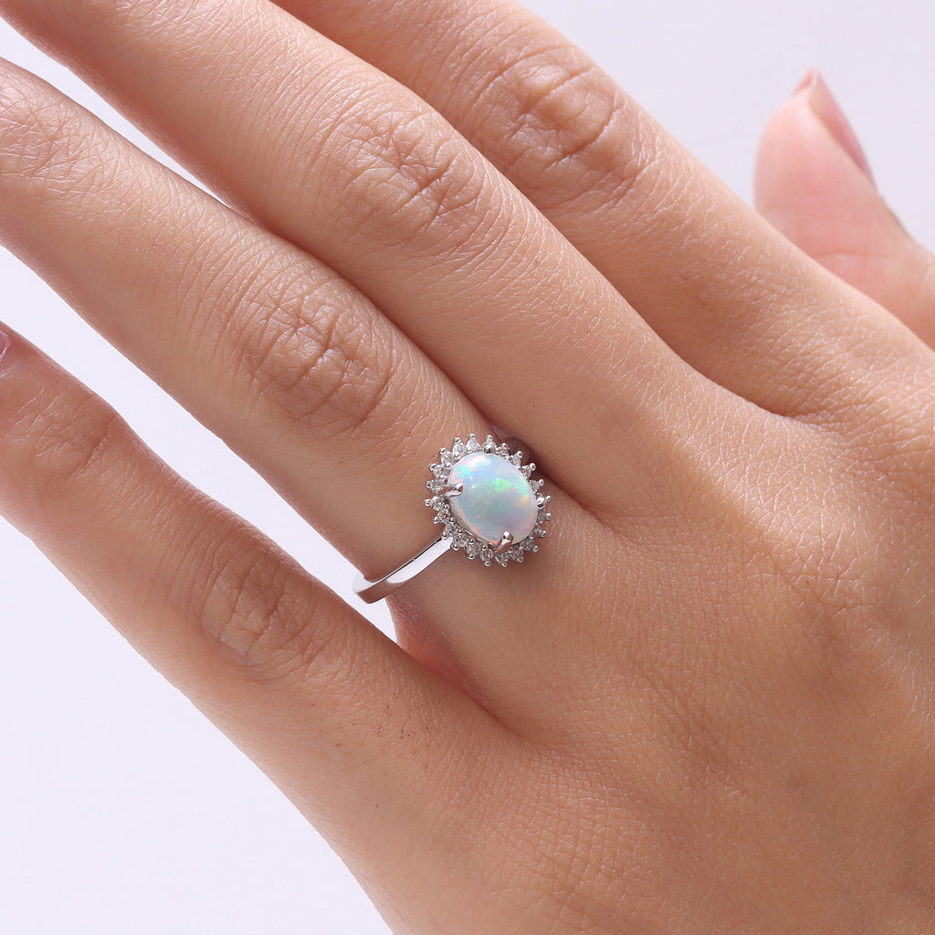 Ethiopian Opal & SI-G/H Lab Grown Diamond Halo Ring in Platinum Overlay Sterling Silver 1.45 Ct._8516815_1