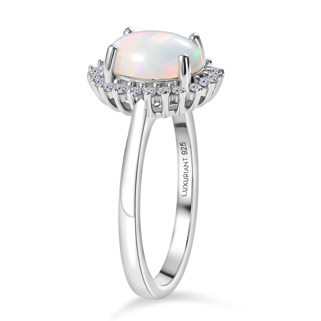 Ethiopian Opal & SI-G/H Lab Grown Diamond Halo Ring in Platinum Overlay Sterling Silver 1.45 Ct._8516815_3