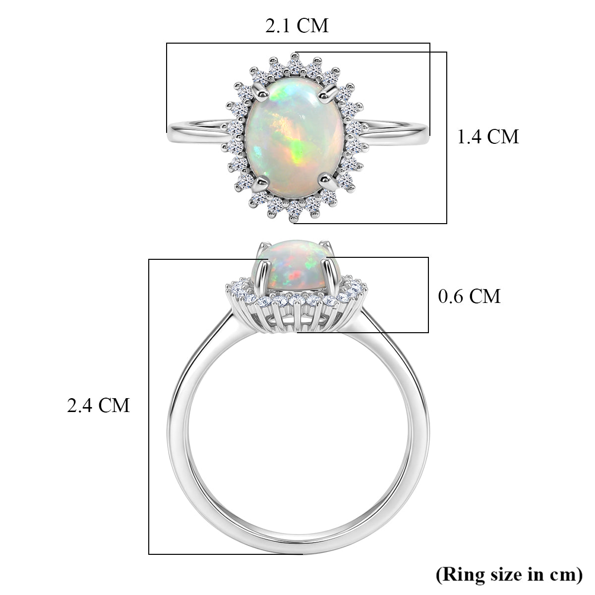 Ethiopian Opal &amp; SI-G/H Lab Grown Diamond Halo Ring in Platinum Overlay Sterling Silver 1.45 Ct. V32520583 6