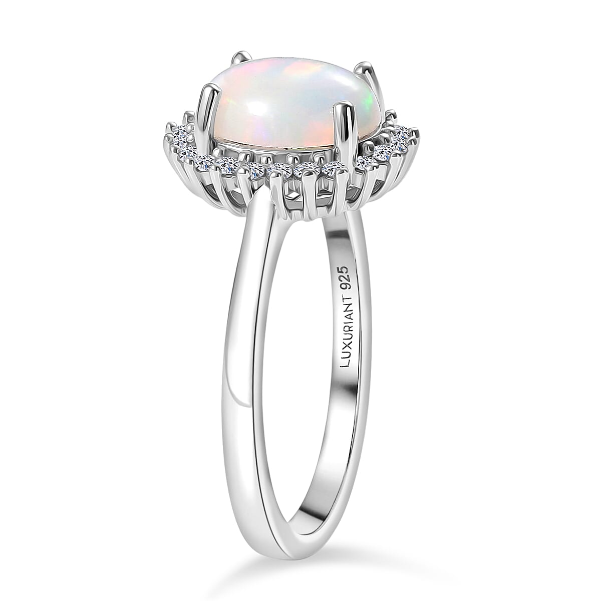 Ethiopian Opal &amp; SI-G/H Lab Grown Diamond Halo Ring in Platinum Overlay Sterling Silver 1.45 Ct. V32539279 4