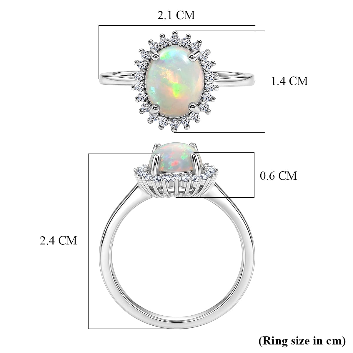 Ethiopian Opal &amp; SI-G/H Lab Grown Diamond Halo Ring in Platinum Overlay Sterling Silver 1.45 Ct. V32539279 6