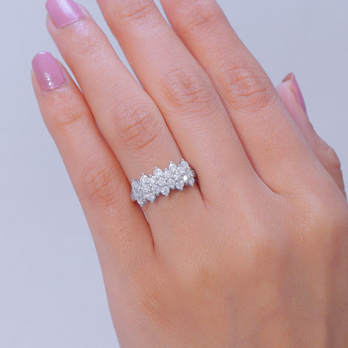 D'Joy - Moissanite Cluster Ring in Platinum Overlay Sterling Silver 1.36 Ct. 8516826 2