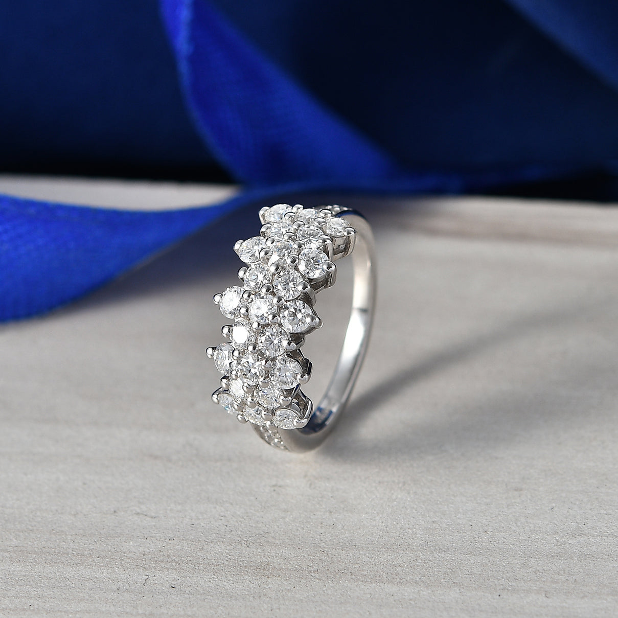 D'Joy - Moissanite Cluster Ring in Platinum Overlay Sterling Silver 1.36 Ct. V32523599 3