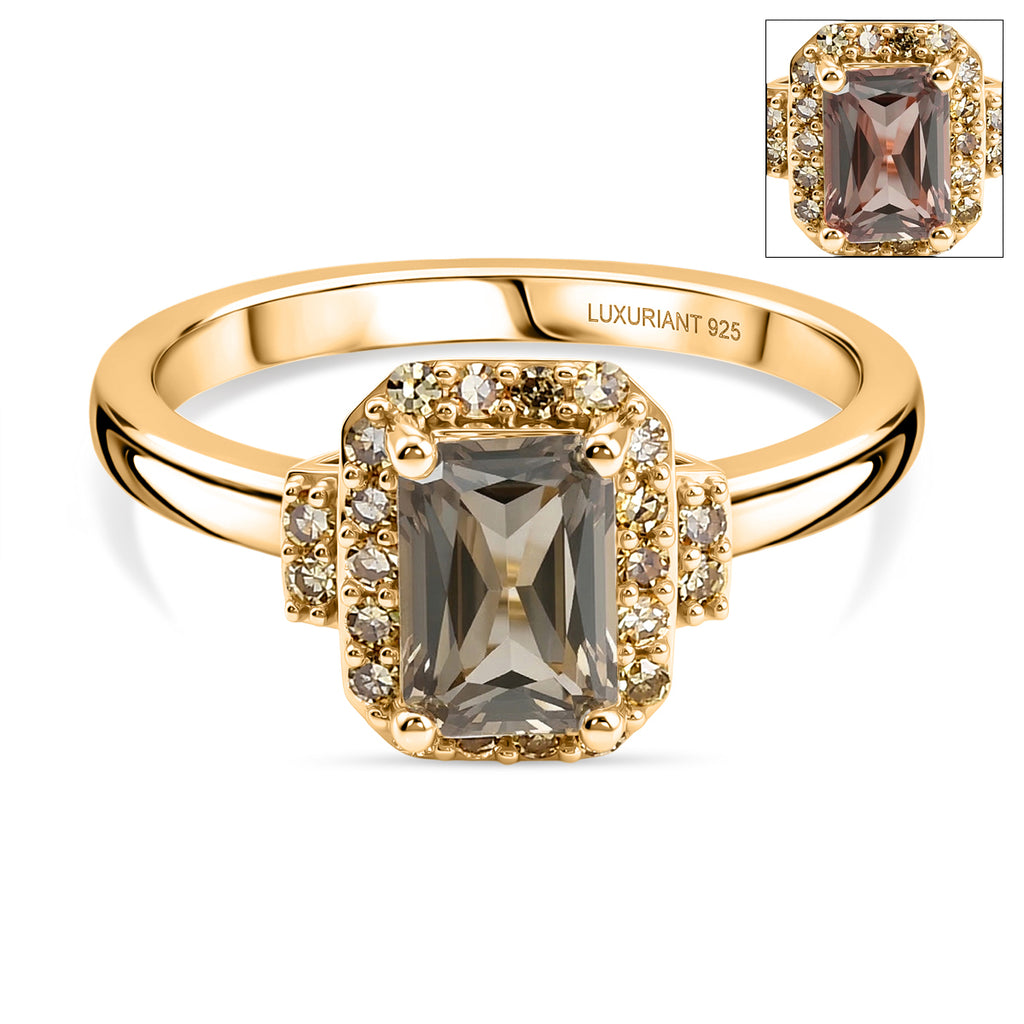 Natural AAA Turkizite (1.16 Ct) & Lab Grown Yellow Diamond (Si) Ring in 18K Gold Vermeil Sterling Silver 1.37 Ct._8516935