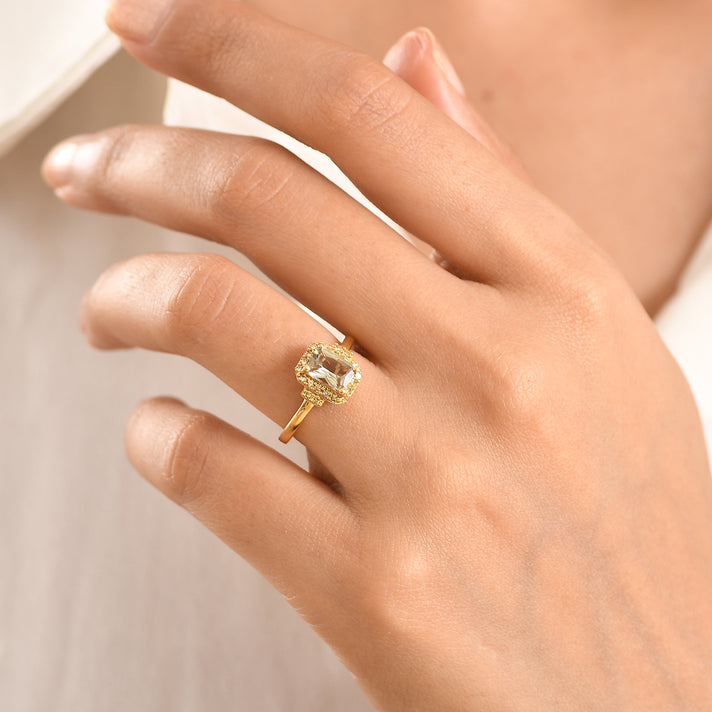 Natural AAA Turkizite (1.16 Ct) &amp; Lab Grown Yellow Diamond (Si) Ring in 18K Gold Vermeil Sterling Silver 1.37 Ct. 8516935 2