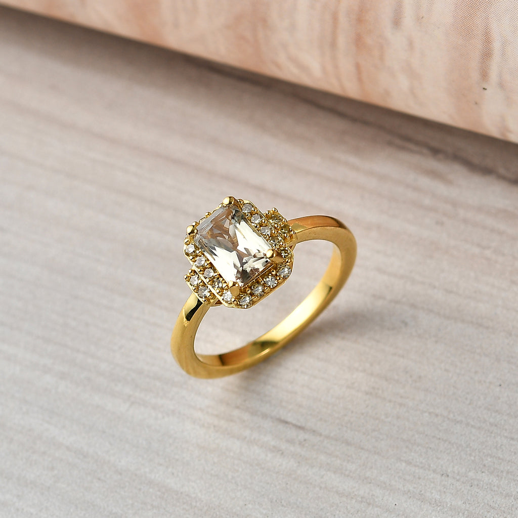Natural AAA Turkizite (1.16 Ct) & Lab Grown Yellow Diamond (Si) Ring in 18K Gold Vermeil Sterling Silver 1.37 Ct._8516935_2