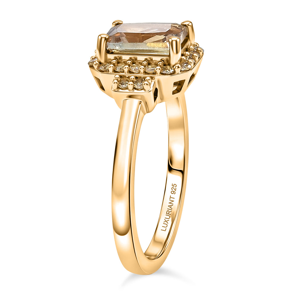 Natural AAA Turkizite (1.16 Ct) & Lab Grown Yellow Diamond (Si) Ring in 18K Gold Vermeil Sterling Silver 1.37 Ct._8516935_3