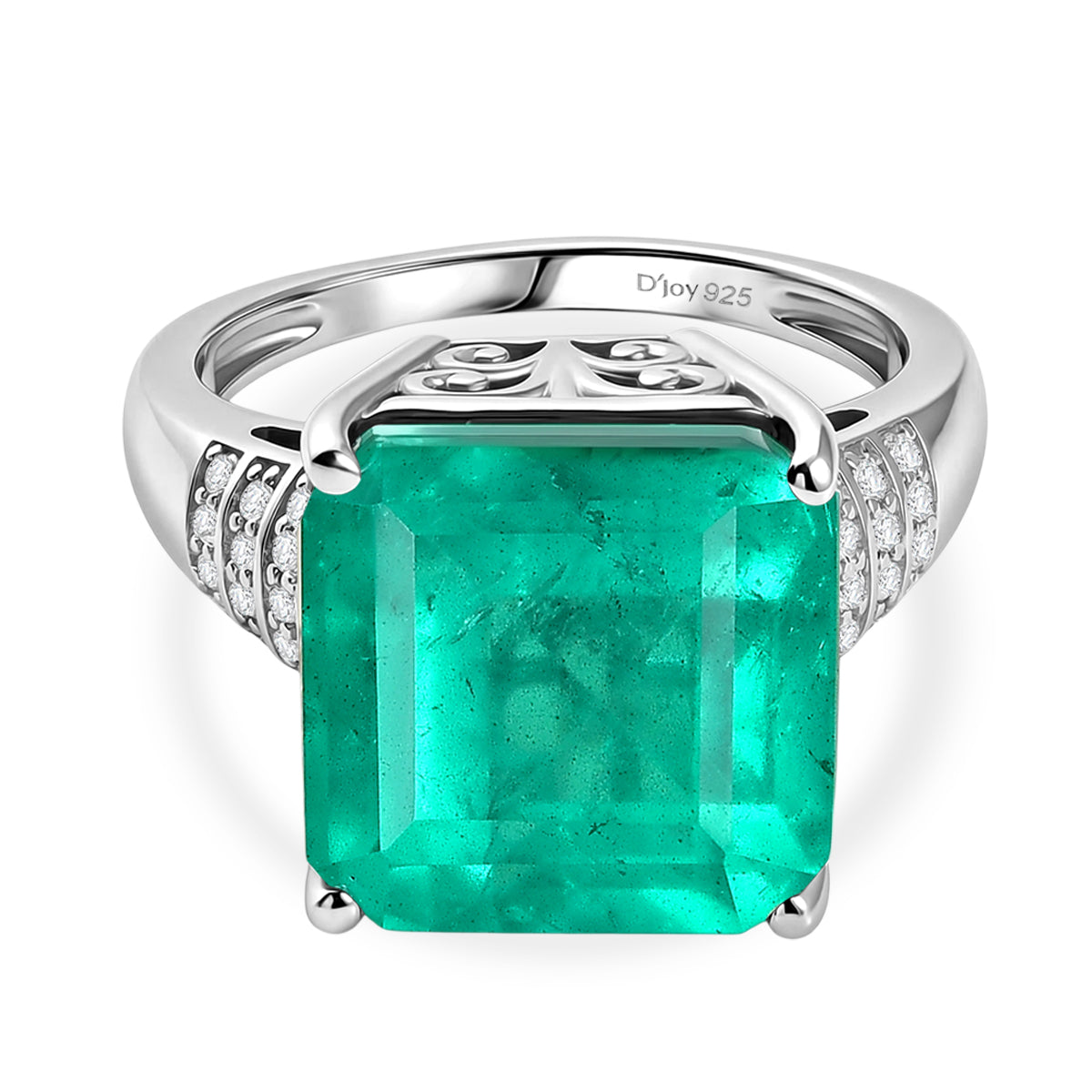 D'Joy Emeraldine Triplet Quartz &amp; White Zircon Ring in Rhodium Overlay Sterling Silver 10.00 Ct. V32524171 0